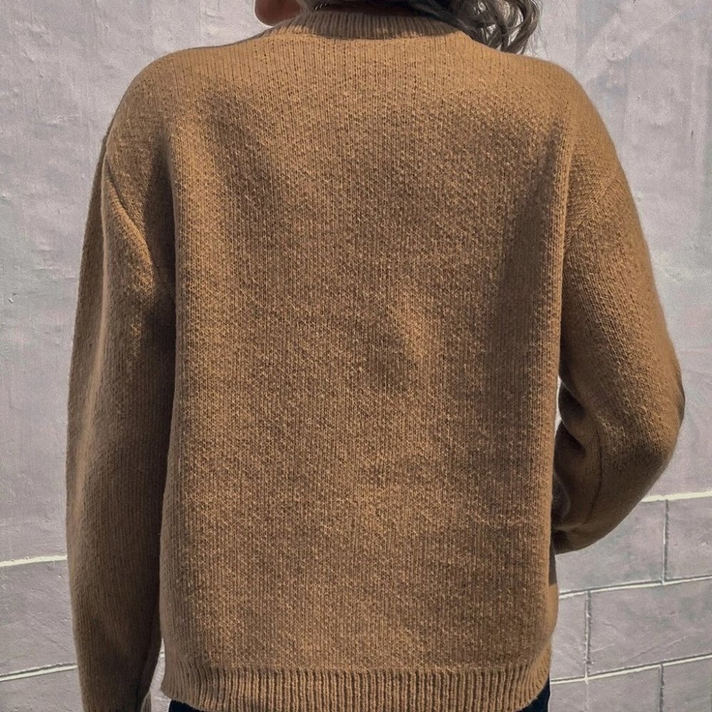 Khaki Cat Print Drop Shoulder Knit Sweater Top - Picture 3 of 4
